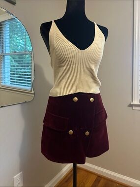 Maroon Corduroy Mini Skort